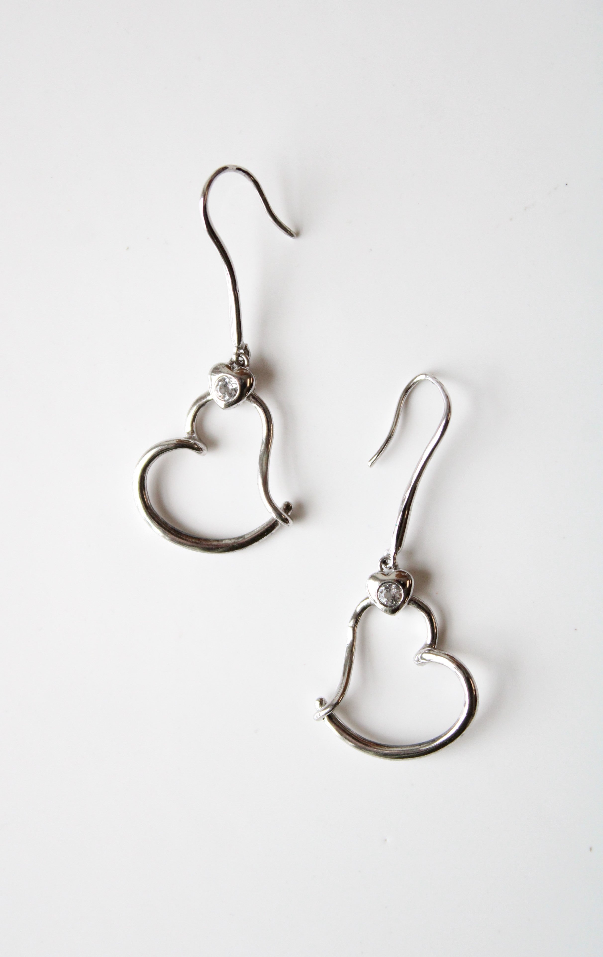 Dangle Open Heart Sterling Silver Earrings