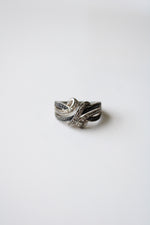 Clear & Black Stone Knot Sterling Silver Ring | Size 7