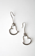 Dangle Open Heart Sterling Silver Earrings