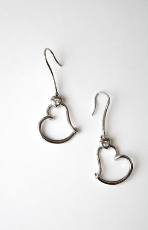 Dangle Open Heart Sterling Silver Earrings