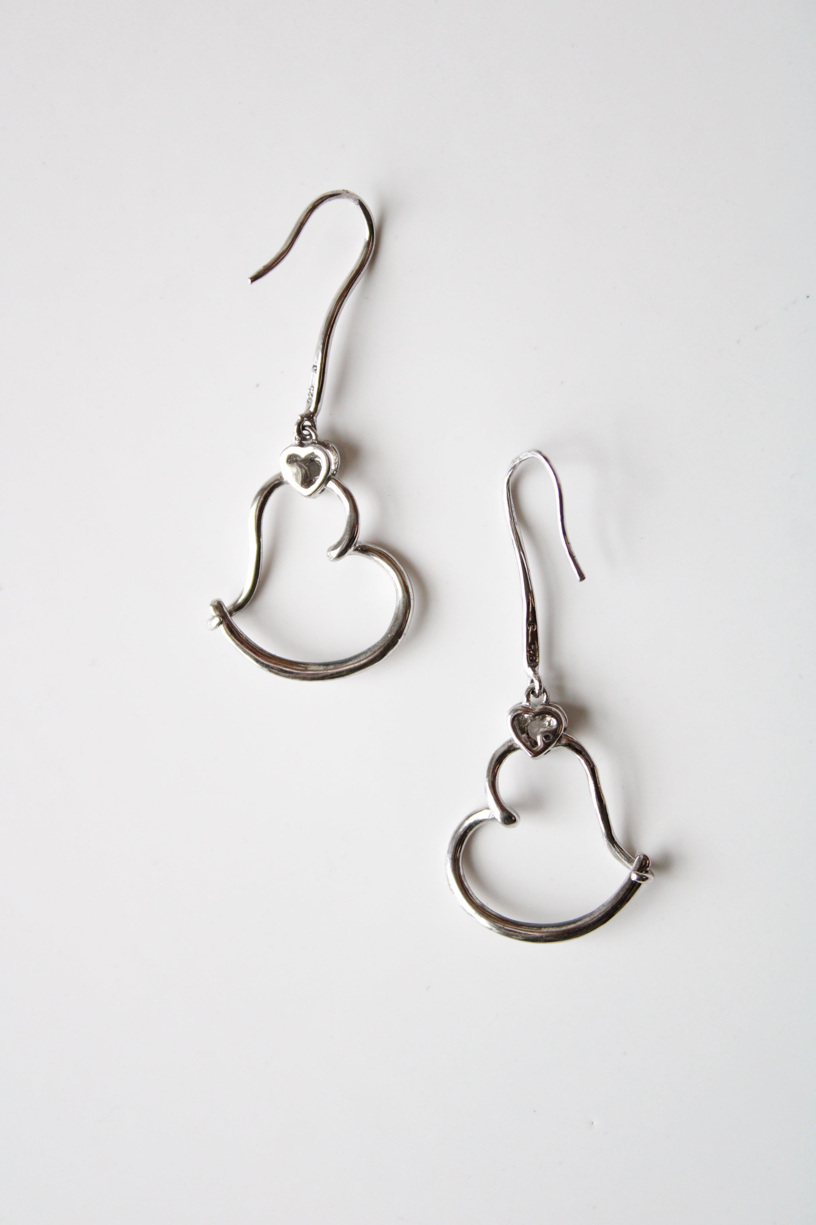 Dangle Open Heart Sterling Silver Earrings