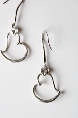 Dangle Open Heart Sterling Silver Earrings