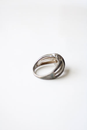 Clear & Black Stone Knot Sterling Silver Ring | Size 7