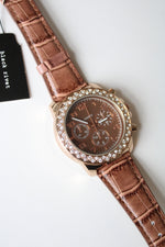 NEW Black Rivet Brown Analog Watch