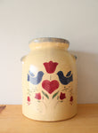 Vintage Bird & Tulip Stoneware Crock