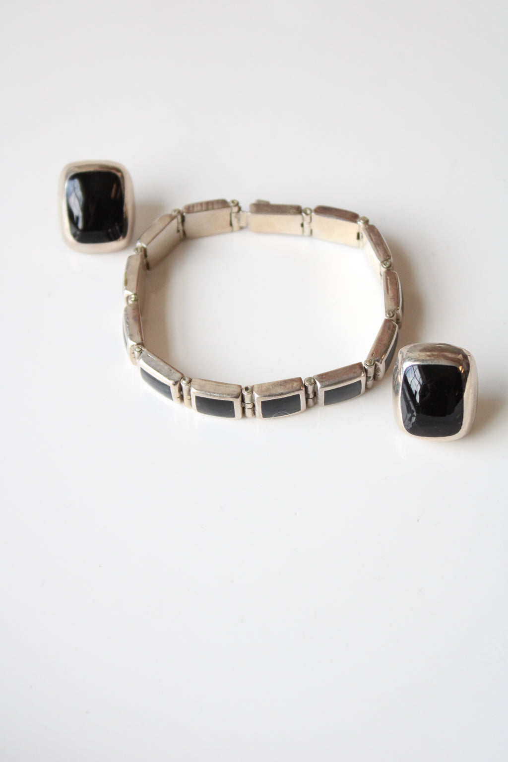 Black Onyx Sterling Silver Bracelet & Earring Set