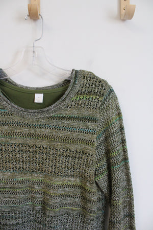 Christopher & Banks Green Crocheted Top | M