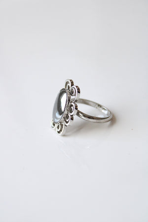 Silver Black Stone Ring | Size 5