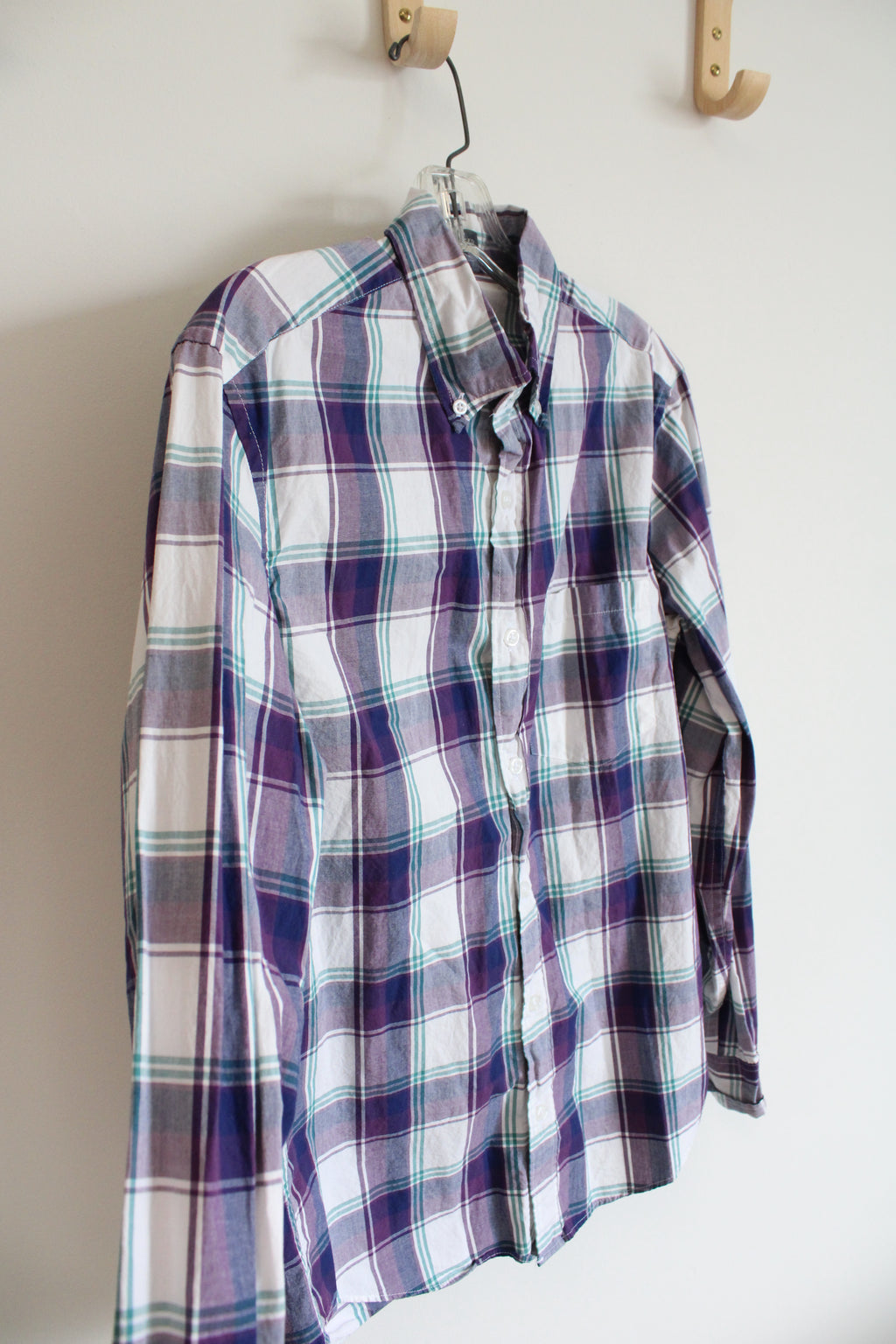 J.Crew Purple Teal & White Plaid Slim Untucked Flex Washed Button Down Shirt | S