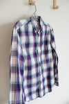 J.Crew Purple Teal & White Plaid Slim Untucked Flex Washed Button Down Shirt | S