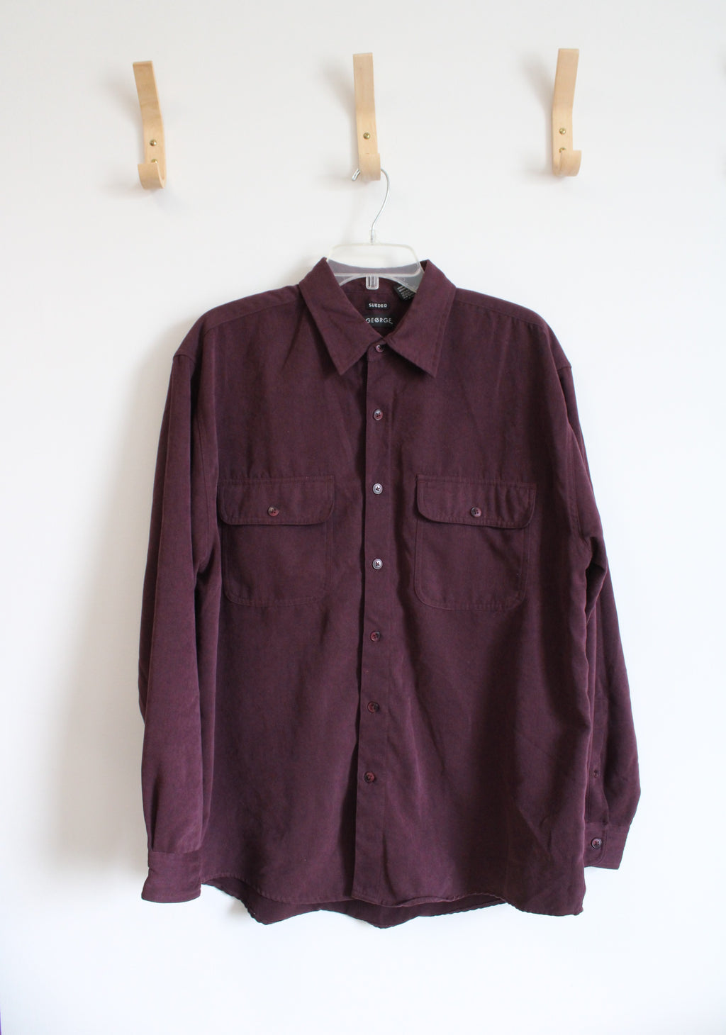 George Sueded Plum Button Down Shirt | L