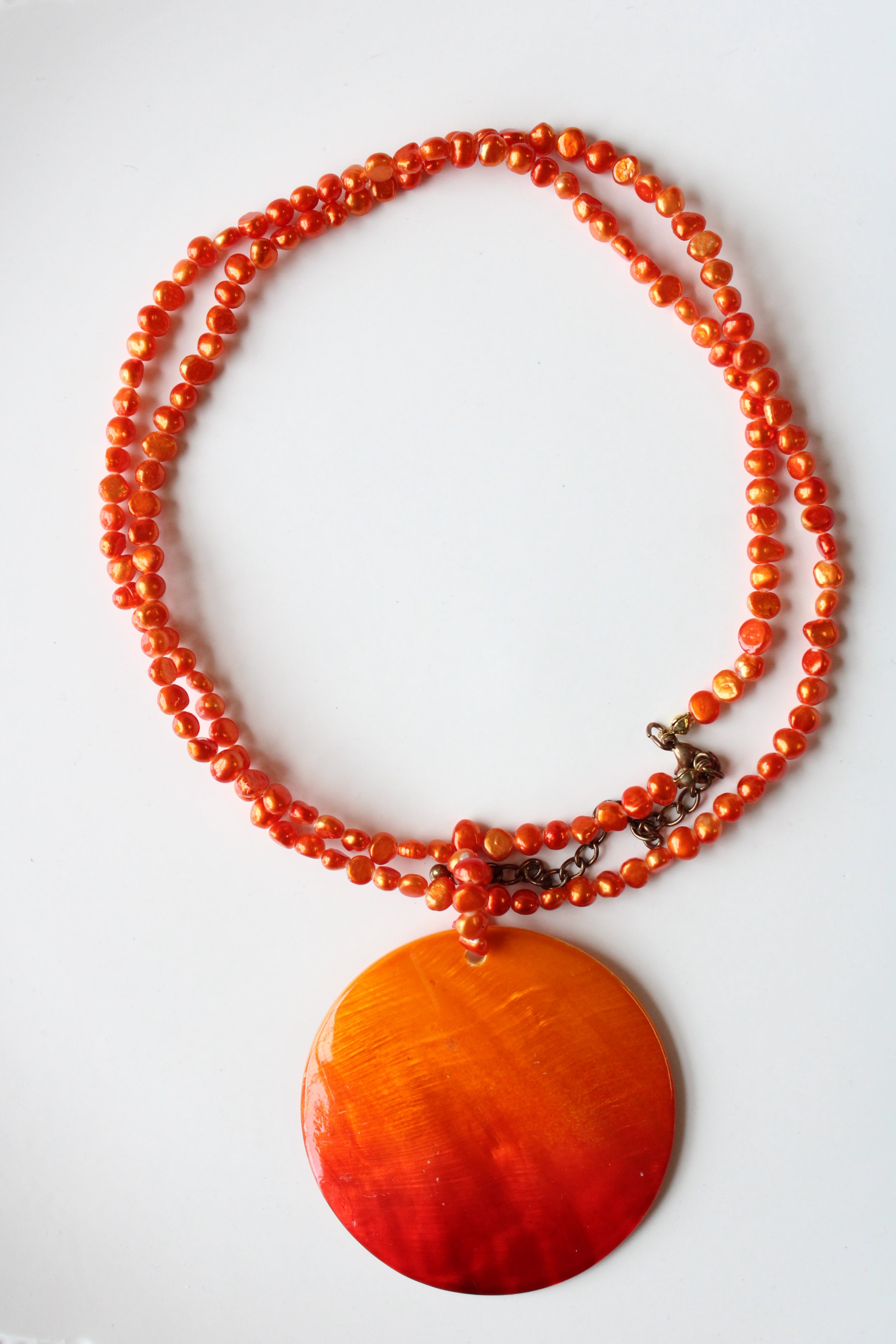 Orange Faux Pearl Large Statement Necklace