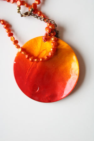 Orange Faux Pearl Large Statement Necklace