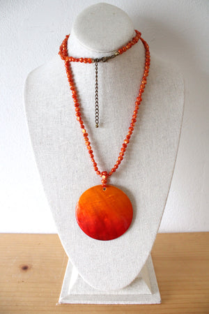 Orange Faux Pearl Large Statement Necklace