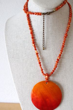 Orange Faux Pearl Large Statement Necklace