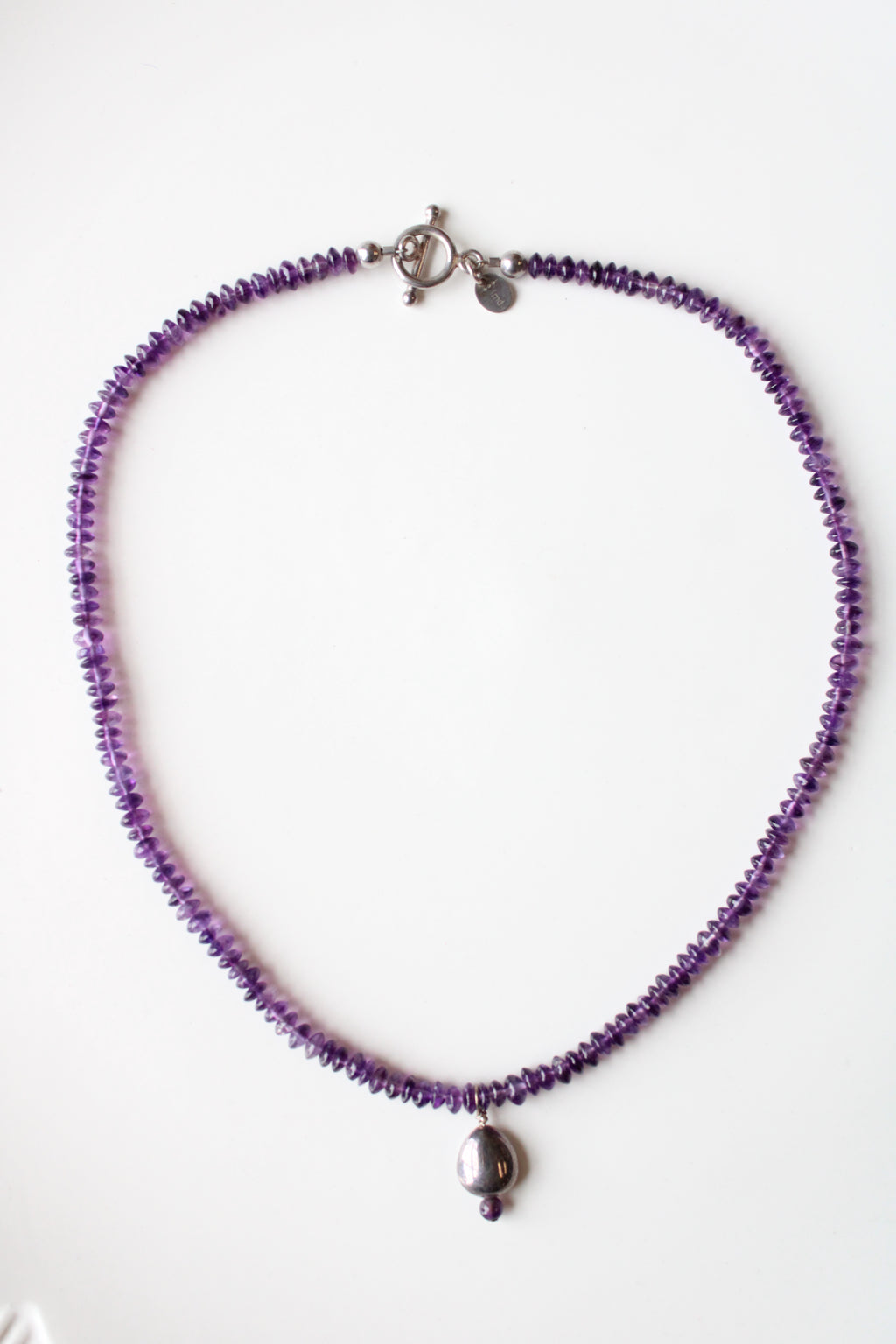 LMD Amethyst Beaded Sterling Silver Toggle Necklace