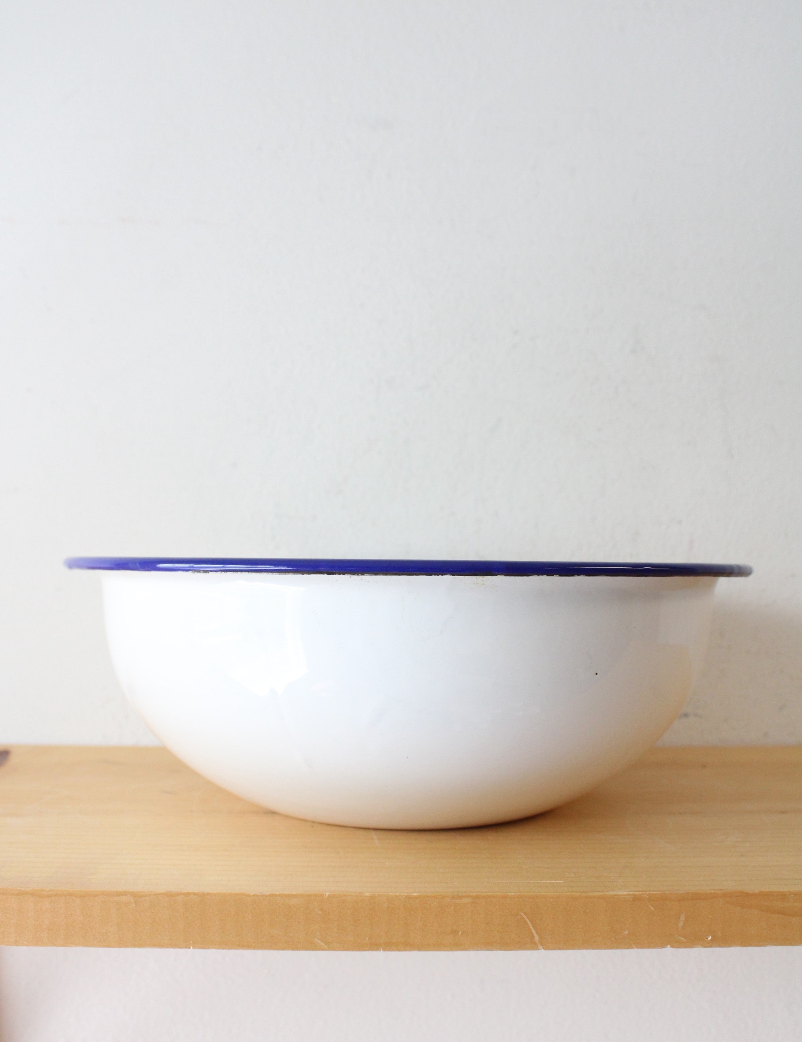 Tender Times Vintage Enamelware Blue Rimmed Large Bowl