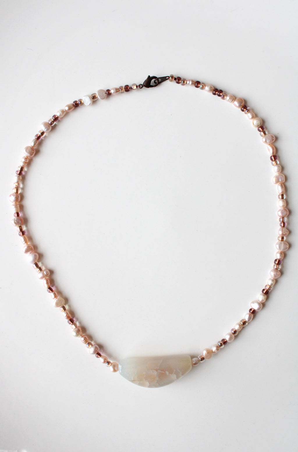 Genuine Baroque Pearl Pink Glass Beaded Necklace