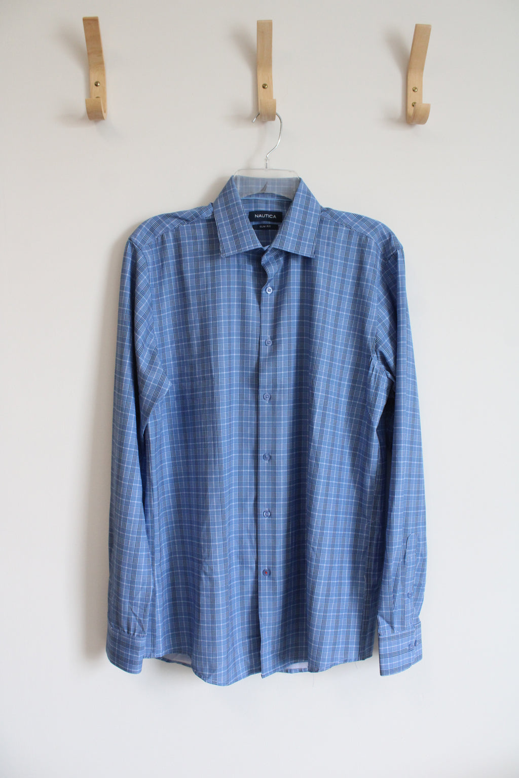 Nautica Blue Plaid Slim Fit Button Down Shirt | M
