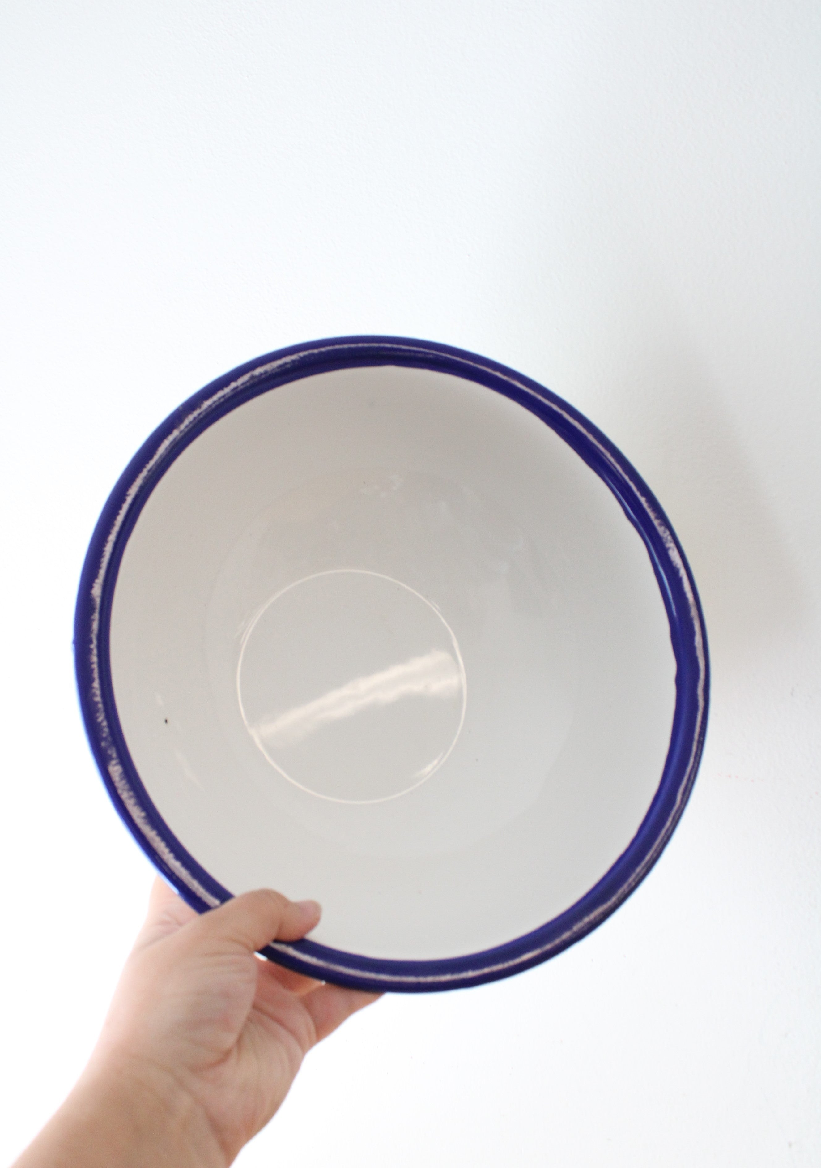 Tender Times Vintage Enamelware Blue Rimmed Large Bowl