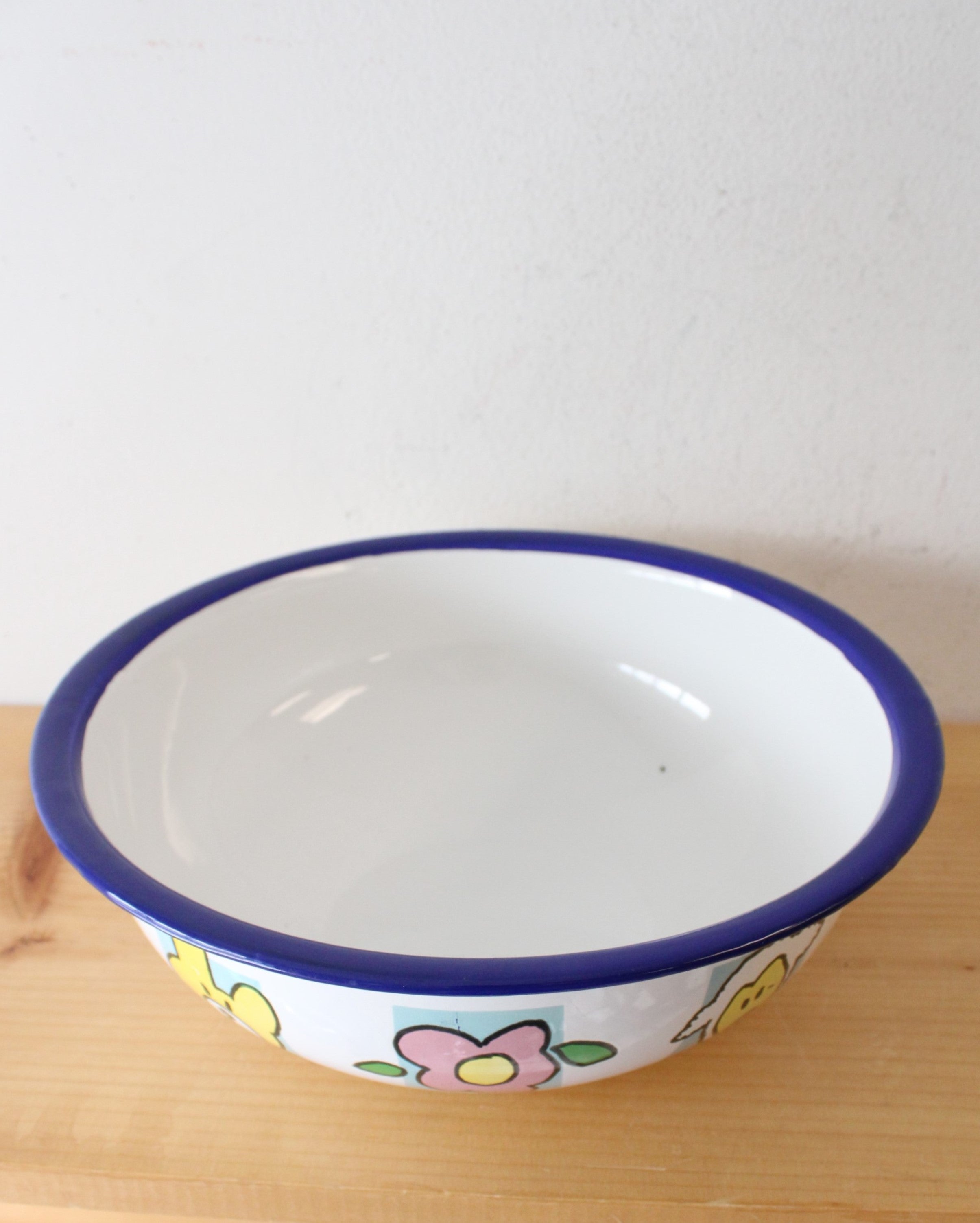 Tender Times Vintage Enamelware Blue Rimmed Large Bowl