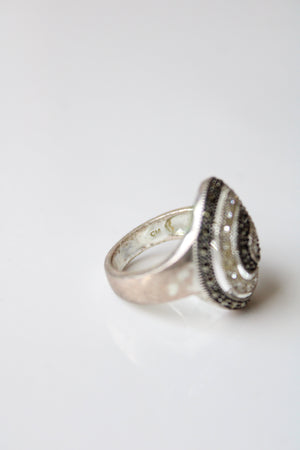 Black & Clear Stone Thai Swirl Ring | Size 6