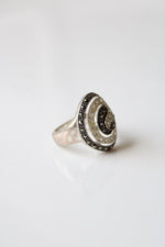 Black & Clear Stone Thai Swirl Ring | Size 6