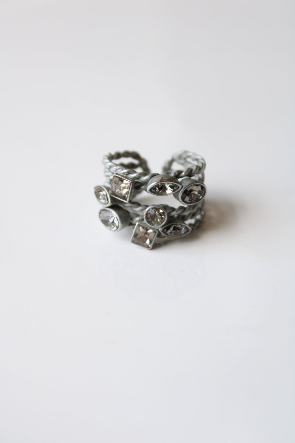 Silver Gray Stone Adjustable Ring | Size 7