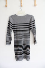 Poof Gray & Black Striped Sweater Dress | M