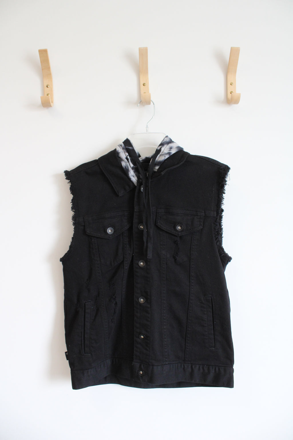 Rude Black Sleeveless Denim Hooded Jacket | M