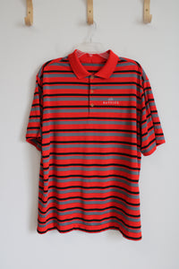 Bayside Red Black & Gray Striped Polo Shirt | XL