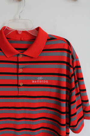 Bayside Red Black & Gray Striped Polo Shirt | XL