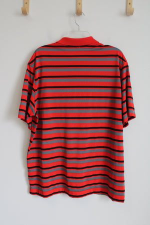 Bayside Red Black & Gray Striped Polo Shirt | XL