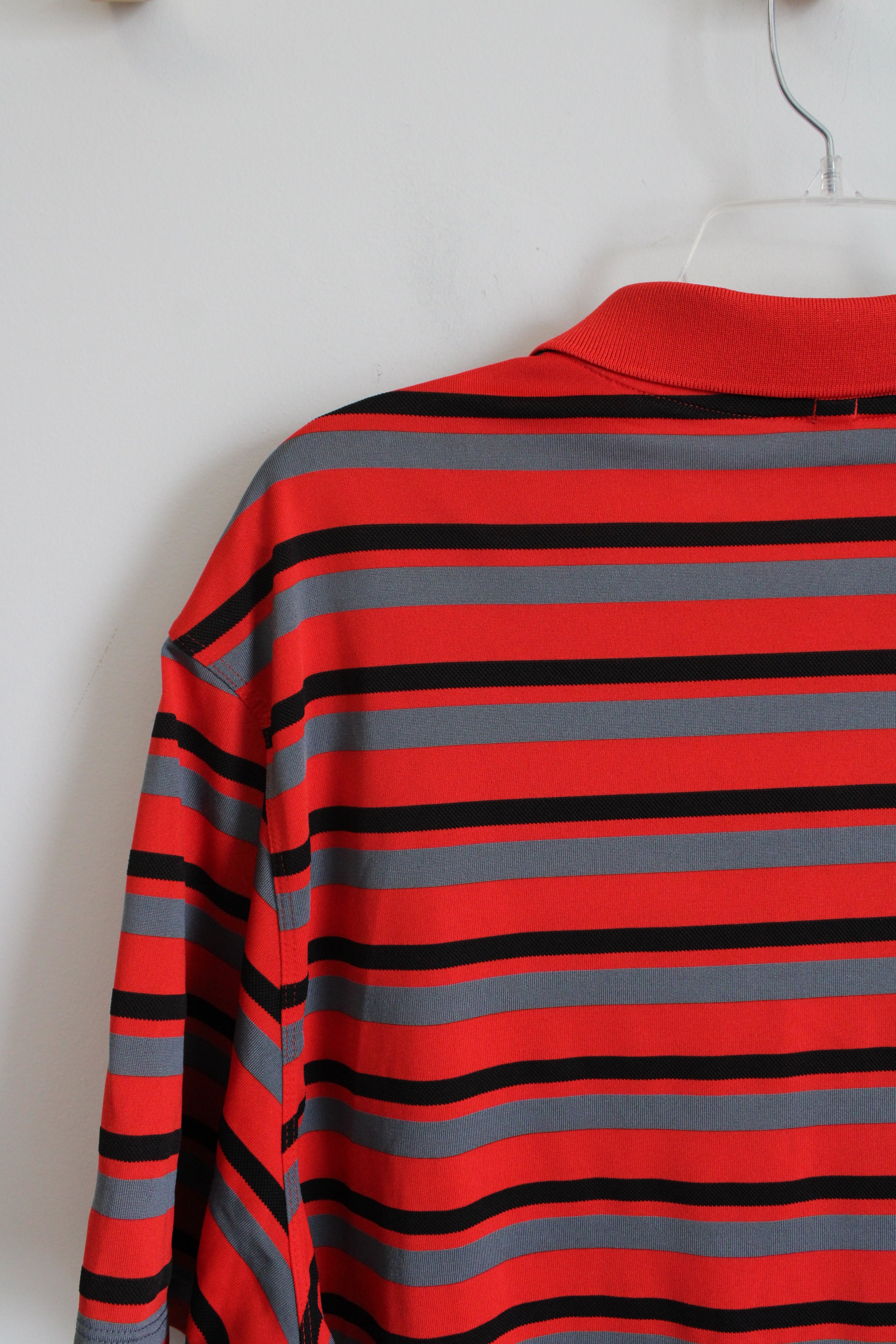 Bayside Red Black & Gray Striped Polo Shirt | XL