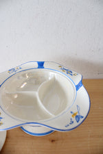 Japanese Hand Painted Blue & Yellow Divided Small Footed Dish