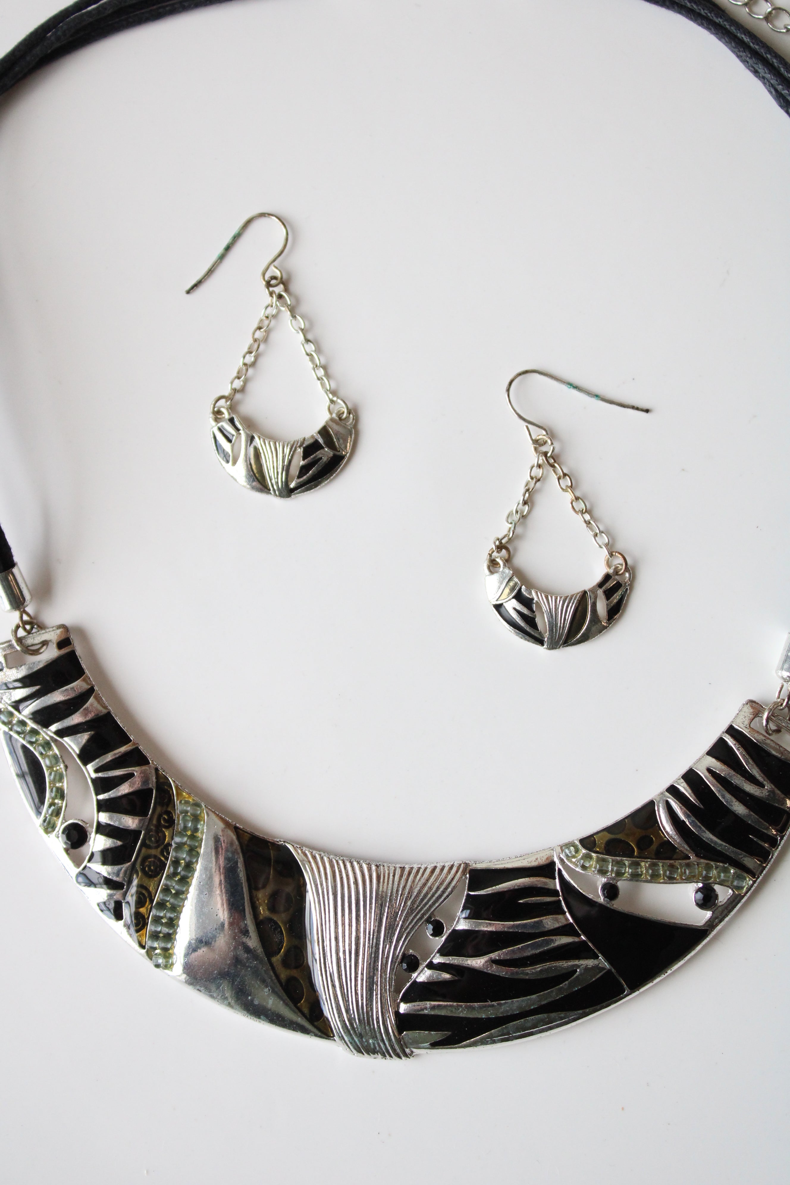 Animal Print Silver Necklace & Earring Set