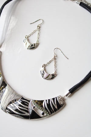 Animal Print Silver Necklace & Earring Set