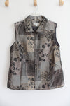 Coldwater Cree Brown & Gray Leaf Patterned Patchwork Vest | L