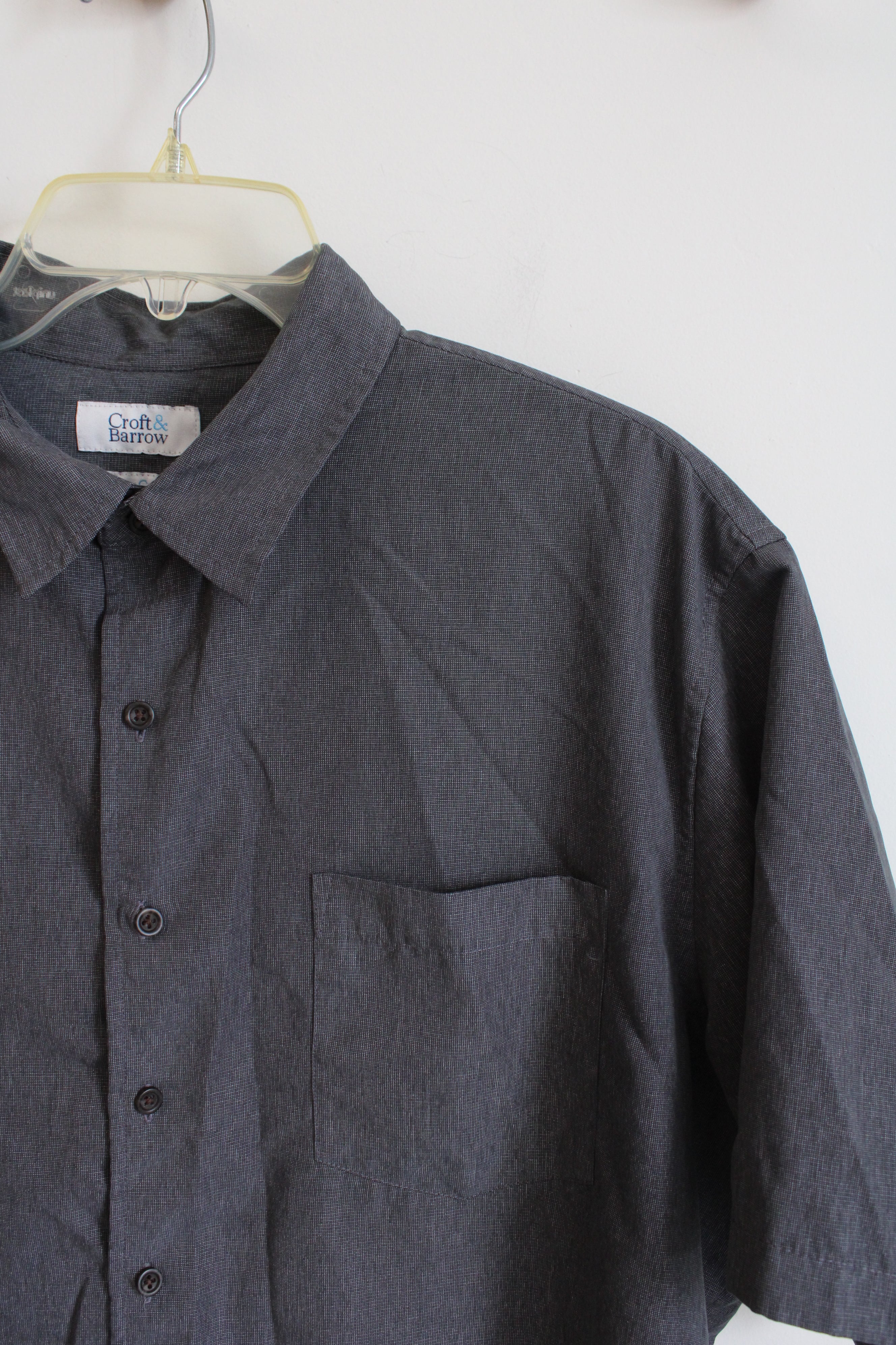 Croft & Barrow Easy Care Gray Short Sleeved Button Down Shirt | XL