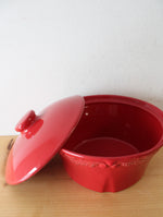 Sur La Table Etched Red Round Stoneware Covered Dish