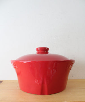 Sur La Table Etched Red Round Stoneware Covered Dish