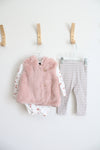 NEW Cynthia Rowley Pink Floral Fuzzy Vest & Striped Legging Set | 6-9 MO