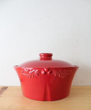 Sur La Table Etched Red Round Stoneware Covered Dish