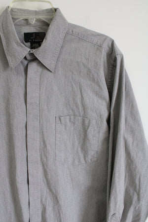 J. Ferrar Gray Hidden Button Long Sleeved Shirt | L