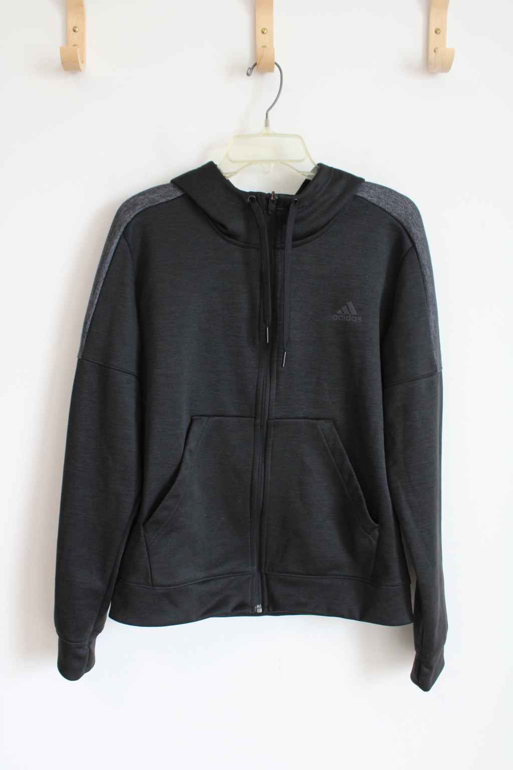 Adidas Black & Gray Zip Up Hoodie Jacket | Youth L (16/18)