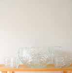 Smith Glass Floral & Diamond Patterned Clear Glass Punch Bowl & Mug Set Of 14