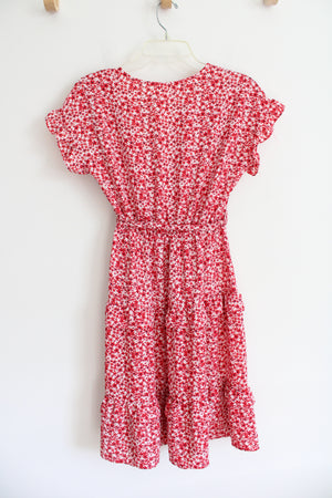 Monteau Red White & Blue Floral Ruffled Sleeved Dress | M