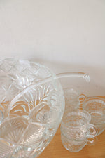 Smith Glass Floral & Diamond Patterned Clear Glass Punch Bowl & Mug Set Of 14