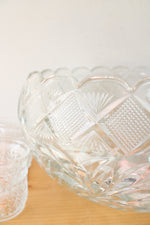 Smith Glass Floral & Diamond Patterned Clear Glass Punch Bowl & Mug Set Of 14