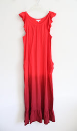 Time And Tru Red Ombre Flutter Sleeve Cotton Maxi Dress | L